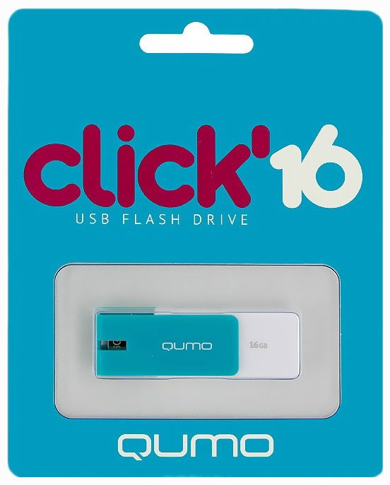 USB2.0 FlashDrives16Gb QUMO Click Azure, лазурь