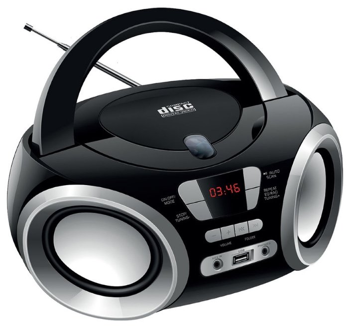 Магнитола Hyundai H-PCD100 черный/серебр (4Вт CD/RW MP3 FM(dig) USB)