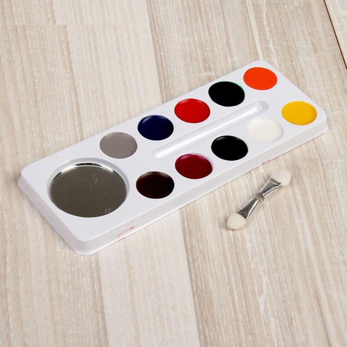 Краски-грим с кистью-аппликатором и зеркалом, 10 цветов