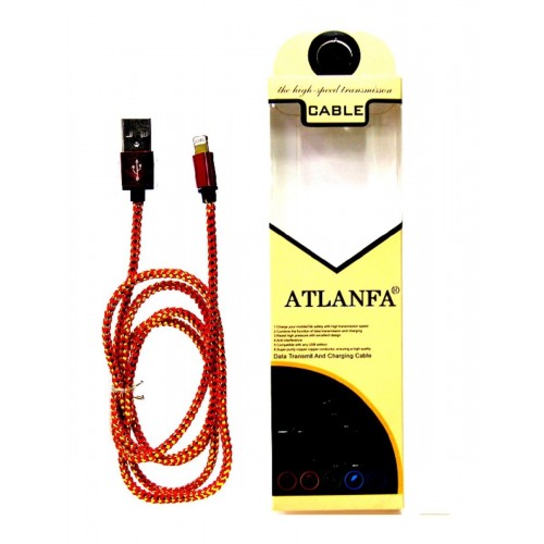 кабель для Iphone 5+6 металлический (тряпочный) ATLANFA AT-714G