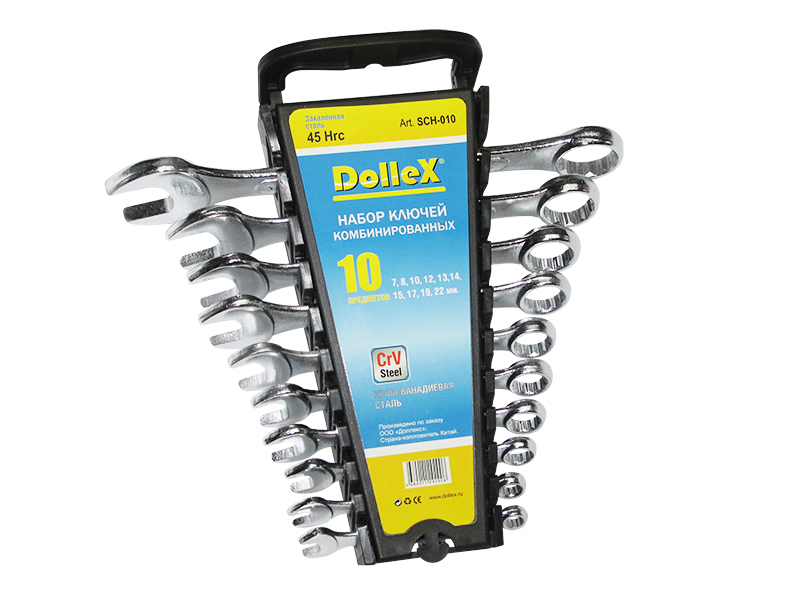 Набор ключей комбинированных Dollex SCH-010 ( 10 шт. 7-22 мм), хром