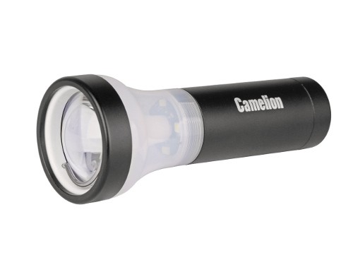 Фонарь  Camelion LED 51512 черный,1 LED + 4 LED, 3реж., 3xLR3 в комплекте, алюм, блистер