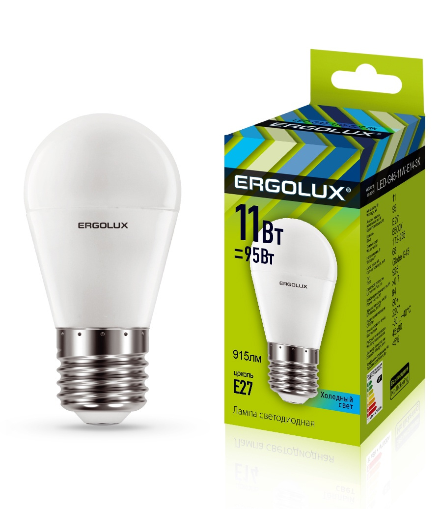 Эл. лампа светодиодная Ergolux LED-A60-11W-E27-4K (ЛОН 11ВтE274500K172-265В,аналог Вт) 10шт/уп.
