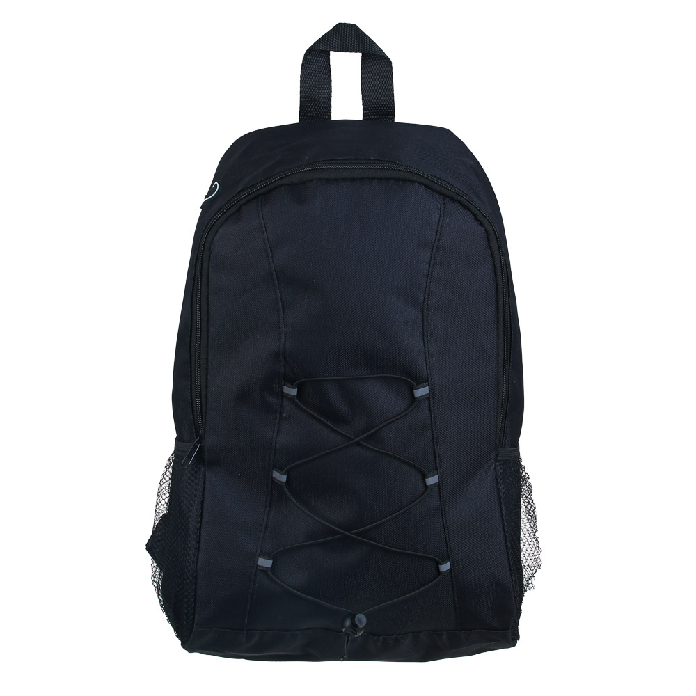 Рюкзак универсальный 40x35x11см, 1 отделение на молнии, 2 бок.кармана, шнуровка - утяжка, ПЭ, черн