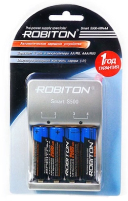 Зар уст Robiton Smart S500 + 4R6*2500 (2,4  R3,R6,NiMh, NiCd, полностью автоматич, 500мА)