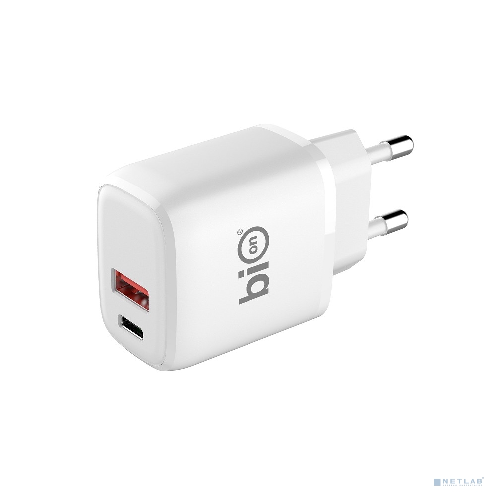 Блок пит USB сетевой  Bion USB-A + USB-C, PowerDelivery, 18 Вт, белый [BXP-ADP-PD-AC-18W]