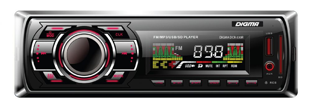 Авто магнитола  Digma DCR-330R (USB/SD/MMC/AUX MP3 4*45Вт 18FM красн подсв)