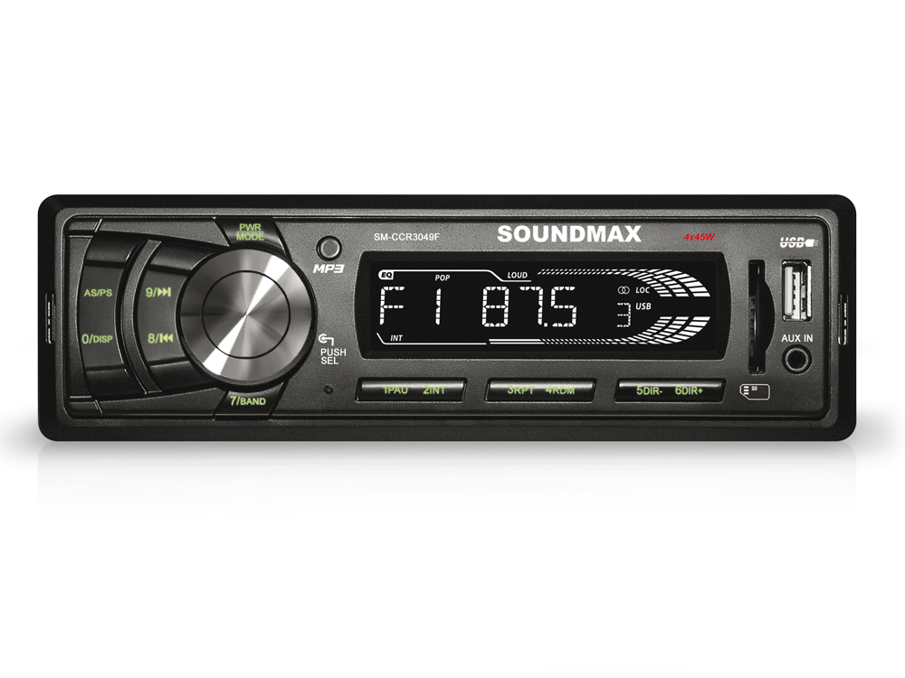 Авто магнитола  Soundmax SM-CCR3049F черный\G (USB/SD/MMC/MP3 4*45Вт 18FM зелёная подсветка)