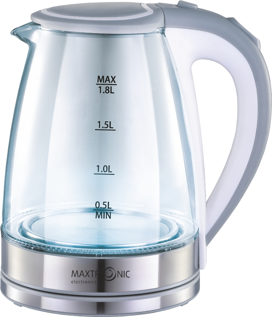 Чайник MAXTRONIC MAX-207 стекл, бело-серый-нерж (1,8 кВт, 1,8 л) (12/уп)