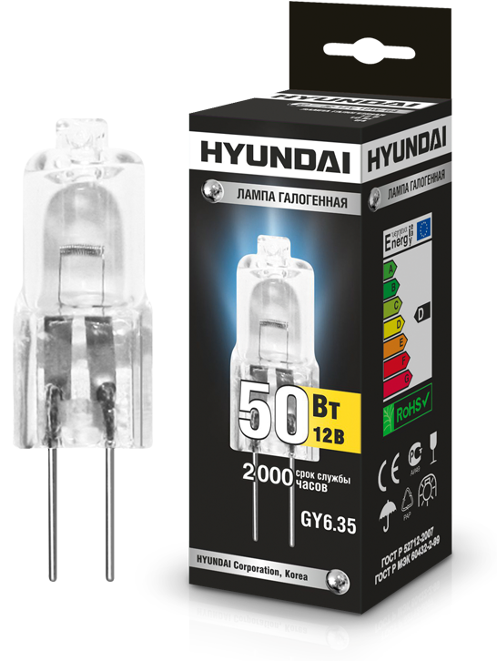 Лампа галоген.  Hyundai JC-12V-50W-GY6.35   17024