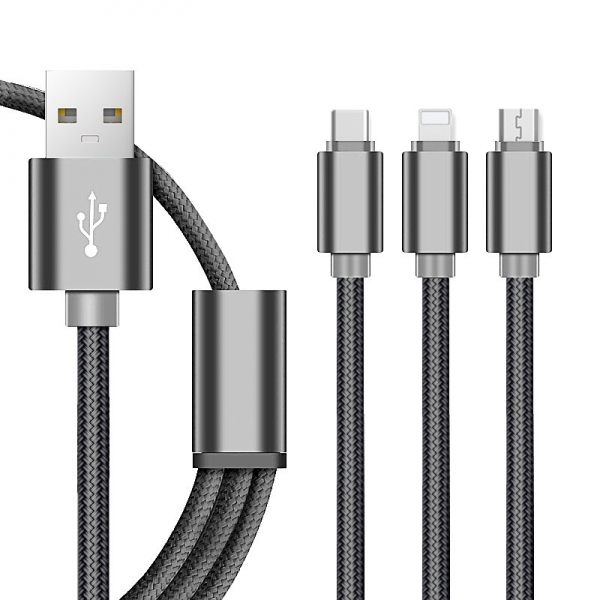 Кабель USB - micro USB/iPhone5/6/7/TYPE-C Орбита OT-SMU03 (KM-62)  (2A , 1м)