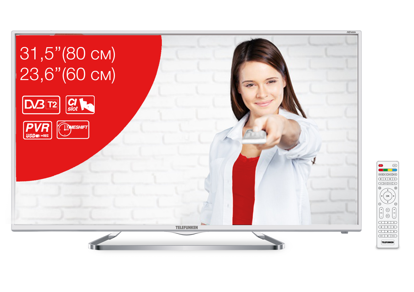 LCD телевизор  Telefunken TF-LED32S38T2 белый (31.5",1366*768, цифр DVB-T/T2/C, USB(MKV))