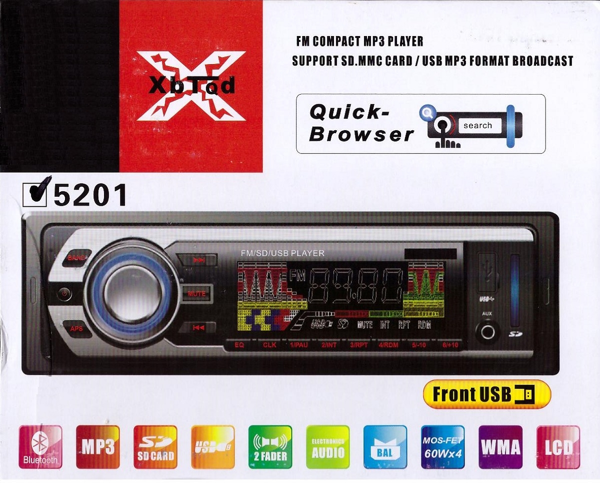Авто магнитола +USB+AUX+Радио+Bluetooth 5201