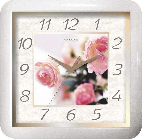 Часы настенные  Салют 30х30  П - А8 - 402 пластик Розы квадратные (10/уп)