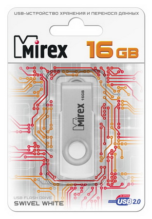 USB2.0 FlashDrives16Gb Mirex SWIVEL WHITE