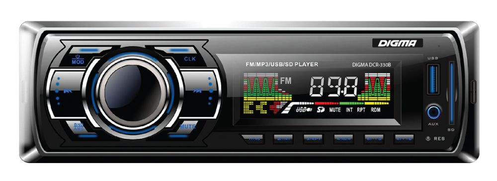 Авто магнитола  Digma DCR-330B (USB/SD/MMC/AUX MP3 4*45Вт 18FM син подсв)