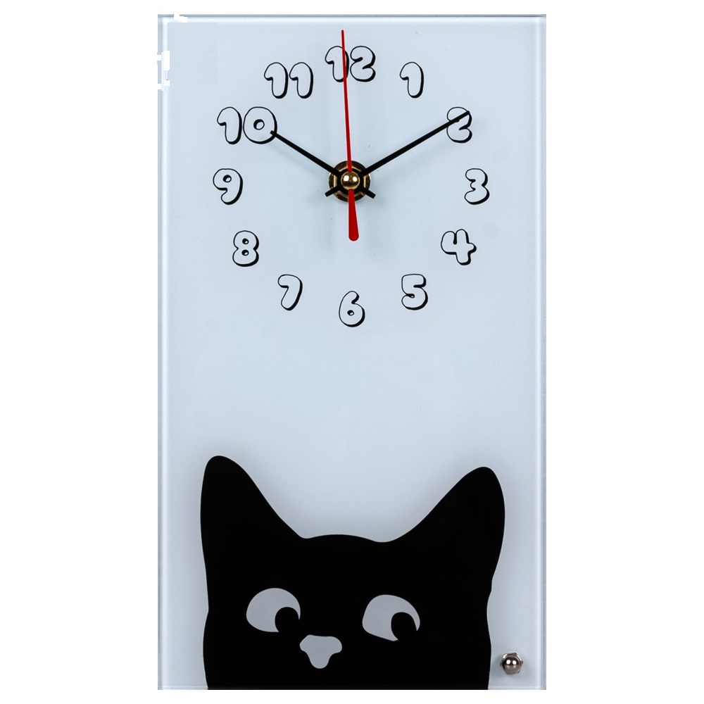 Часы настольные СН 1322 - 16 Выглядывающий кот вертикальн белые (13x22) (10)