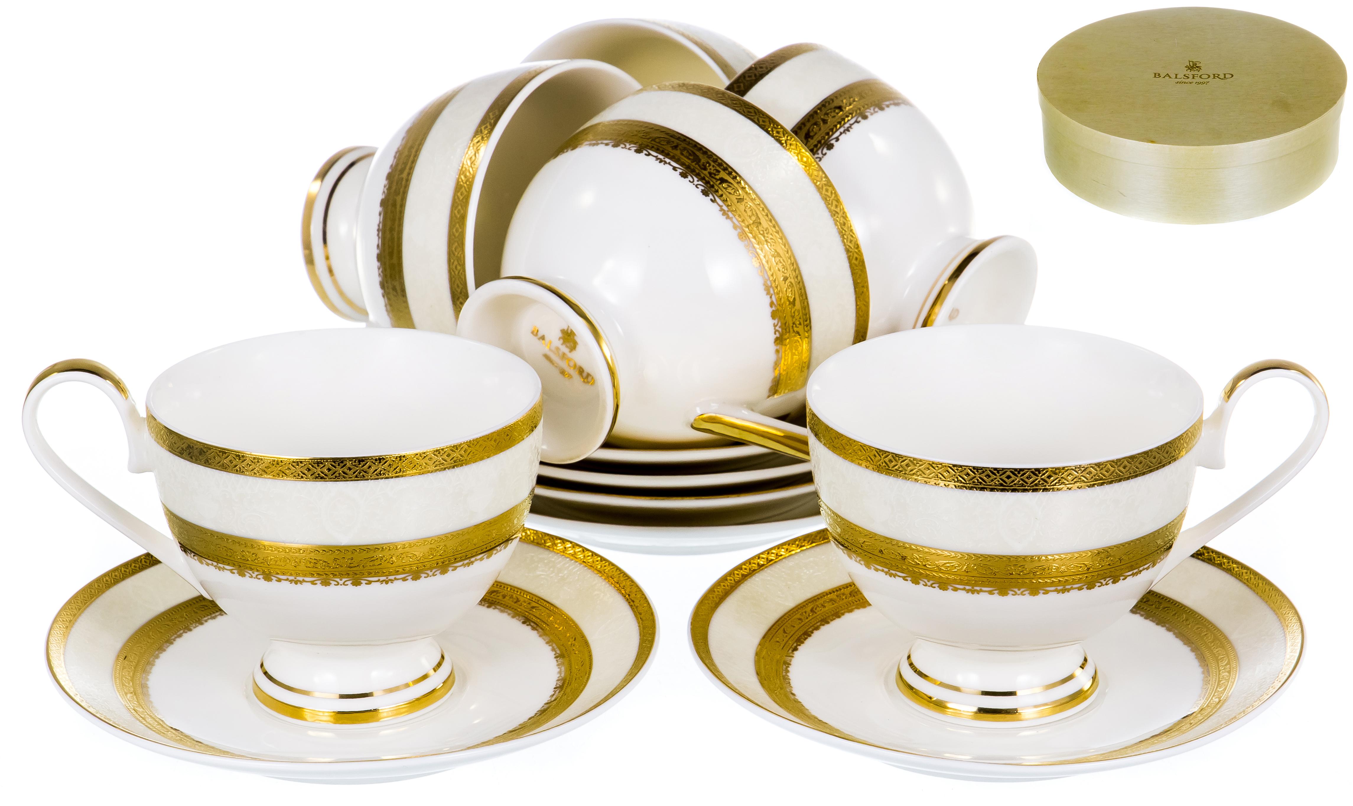 САКСОНИЯ, набор чайный (12) 6 чашек 230мл + 6 блюдец, золотой орнамент, под уп 125-14002