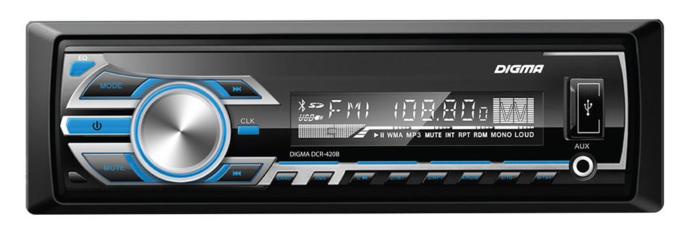 Авто магнитола  Digma DCR-420B (USB/SD/MMC/AUX MP3 4*45Вт многоцв 30FM син подсв)