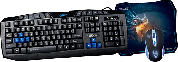 Комплект Qumo Gamer Force клавиатура+мышь+коврик, игровые проводные клавиатура мышь коврик