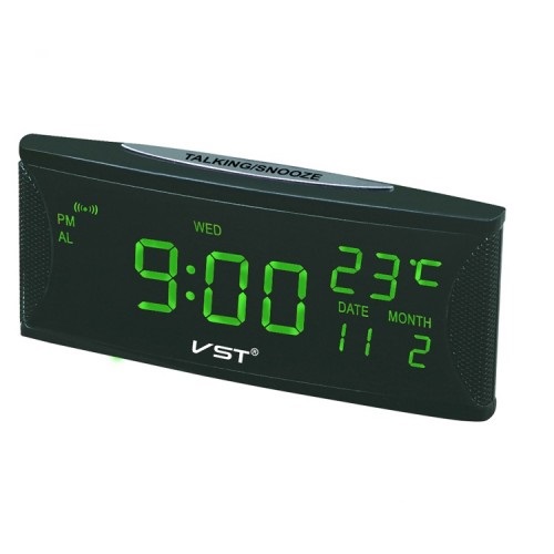 часы настольные VST-719W/4+дата+термометр (ярко-зеленый)р-р цифр 3,2 см