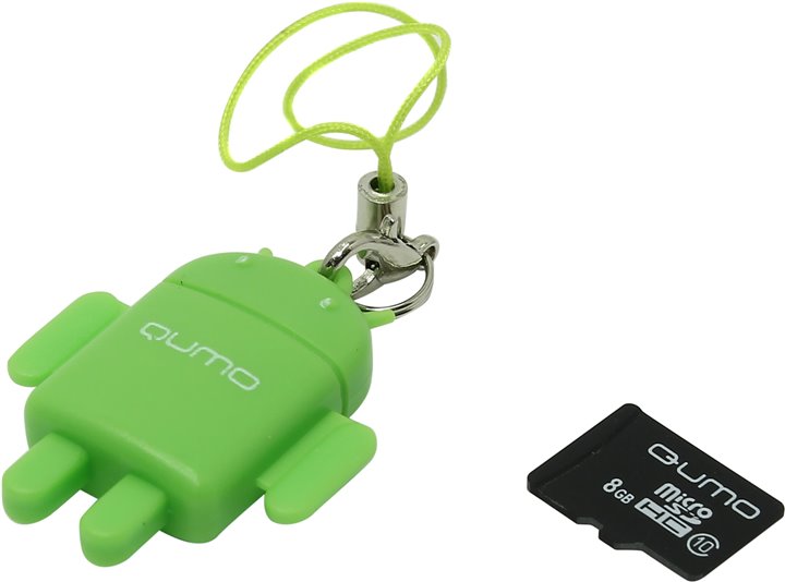 USB2.0 FlashDrives16Gb QUMO FUNDROID зелёный MicroSD 16GB CL10 + USB картридер