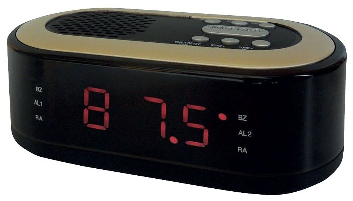 Радиочасы Hyundai H-RCL230 чёрный, красные цифры, цифр. FM