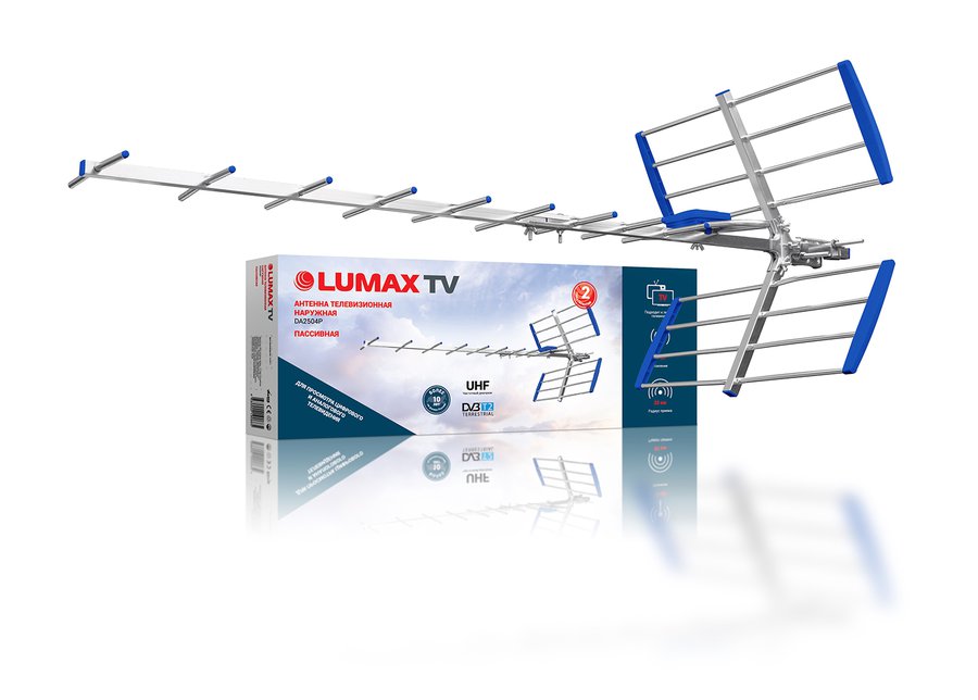 Антенна нар. Lumax DA2504P пассивн (DVB-T2/ДМВ, Алюминий + ABS-пластик, Ку до 13 дБ)