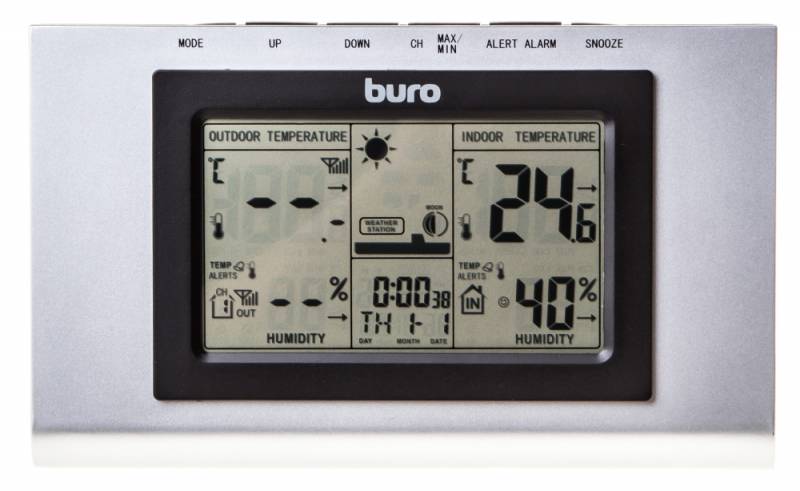 Метеостанция Buro H127G сереб/черн внутр. и беспр внеш. датчики (-50+70С, влажн) часы, календ, буд