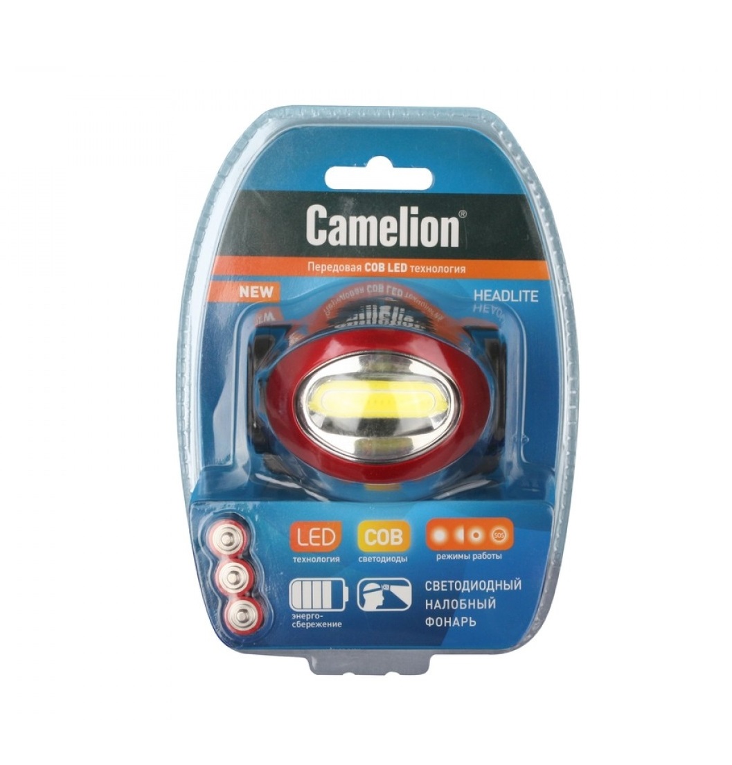 Фонарь  Camelion LED 5382 (фонарь налобн., черн, COB , 4реж., 3хLP03 в компл., пласт, откр. блист.)