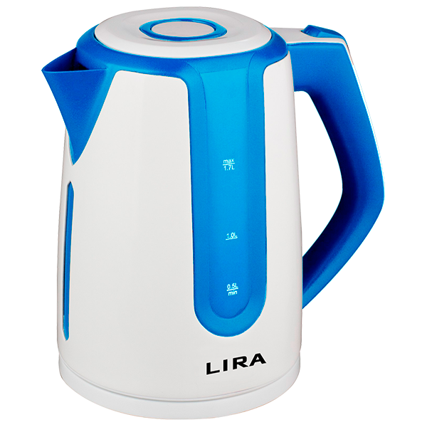 Чайник LIRA LR 0103 бело-синий (диск, пластиковый корпус, объем 1.7л, 2200Вт) уп.12шт