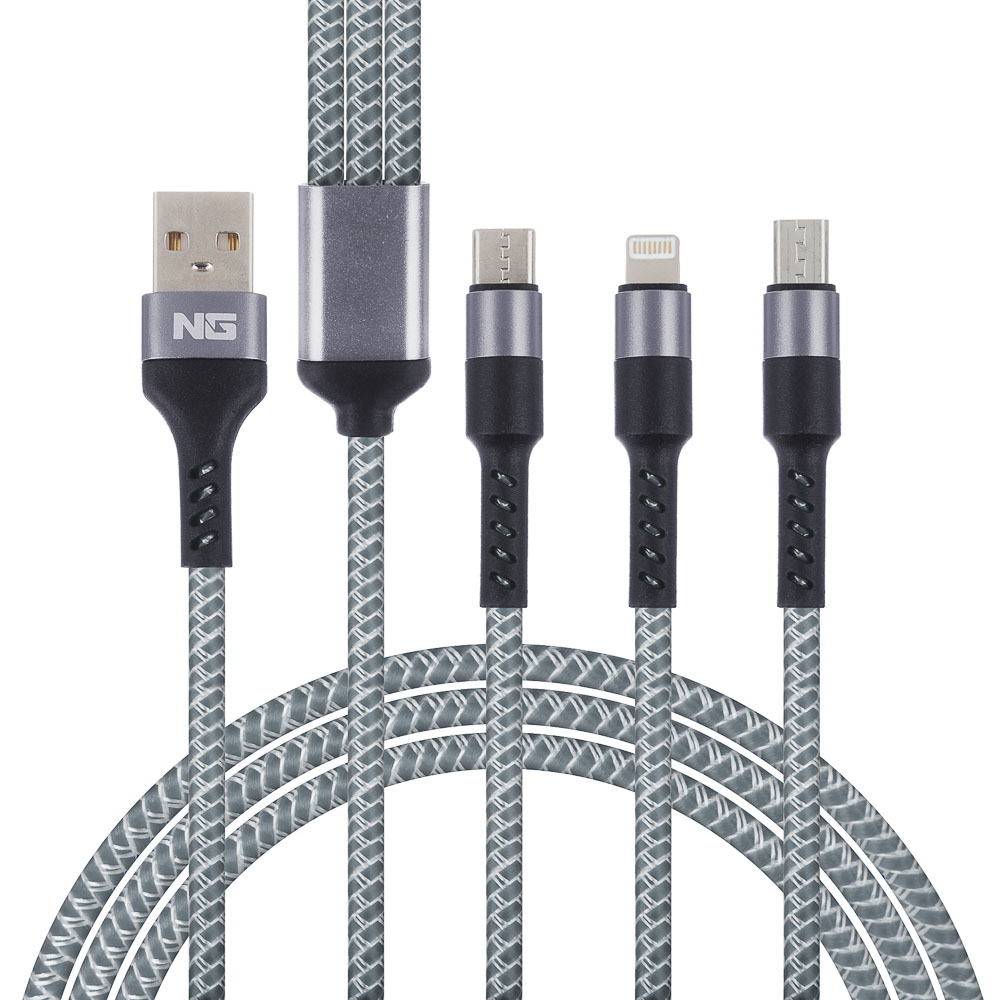 Кабель USB - 3в1 - micro USB/IP/TYPE-C 1.5A , 2м NG