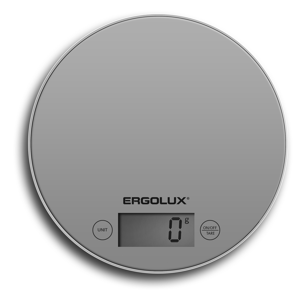 Весы кухонные ERGOLUX ELX-SK03-C03 серые (электронные, 5кг, 185мм круглые)