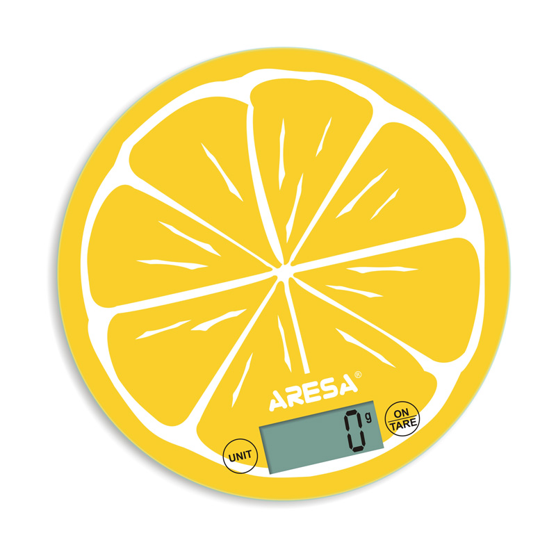 Весы кухонные ARESA SK-412 "Лимон"  (5 кг/1г, круглые, электр, слим, стекло, LCD дисплей) 20/уп