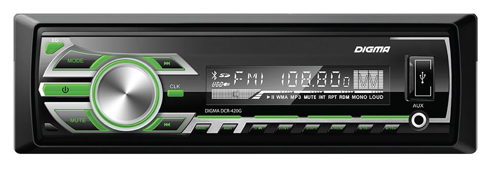 Авто магнитола  Digma DCR-420G (USB/SD/MMC/AUX MP3 4*45Вт многоцв 30FM зел подсв)