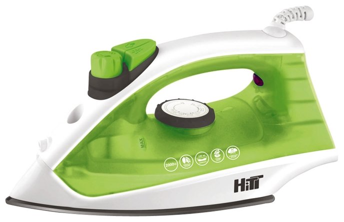 Утюг HITT HT-5106 бел-зелён (2000Вт, антиприг покр, рег пар, пар удар, верт и гор отпарив) (12)