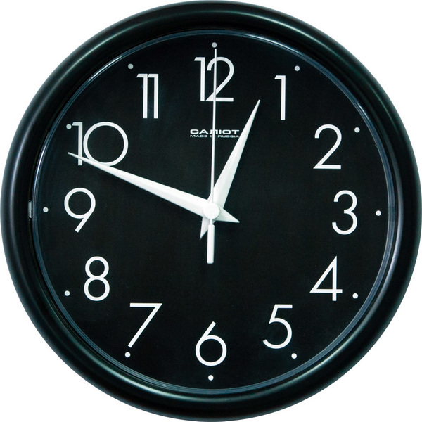 Часы настенные  Салют 24х24 ПЕ - Б6 - 266 пластик черные круглые (10/уп)