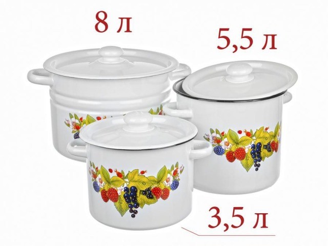 Набор кастрюль Стальэмаль №17 белый Ягодный чай N17B02 (3шт 3,5л, 5,5л, 8л)
