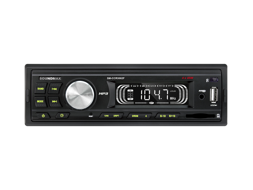 Авто магнитола  Soundmax SM-CCR3052F черный\G (USB/SD, WMA/MP3 4*45Вт 18FM зелёная подсветка)