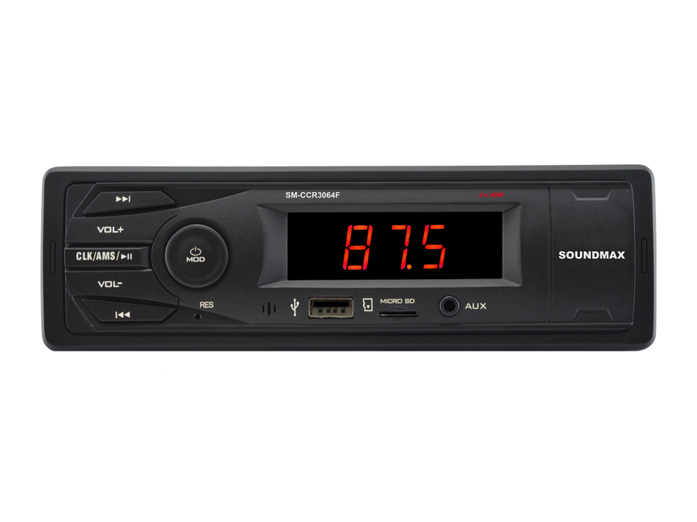 Авто магнитола  Soundmax SM-CCR3064F черный (AUX, USB, microSD 18FM красн подсветка)