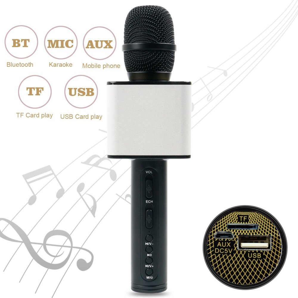 Микрофон SDRD SD-08 Чёрный для караоке беспроводной (Bluetooth, динамики, USB/microSD)