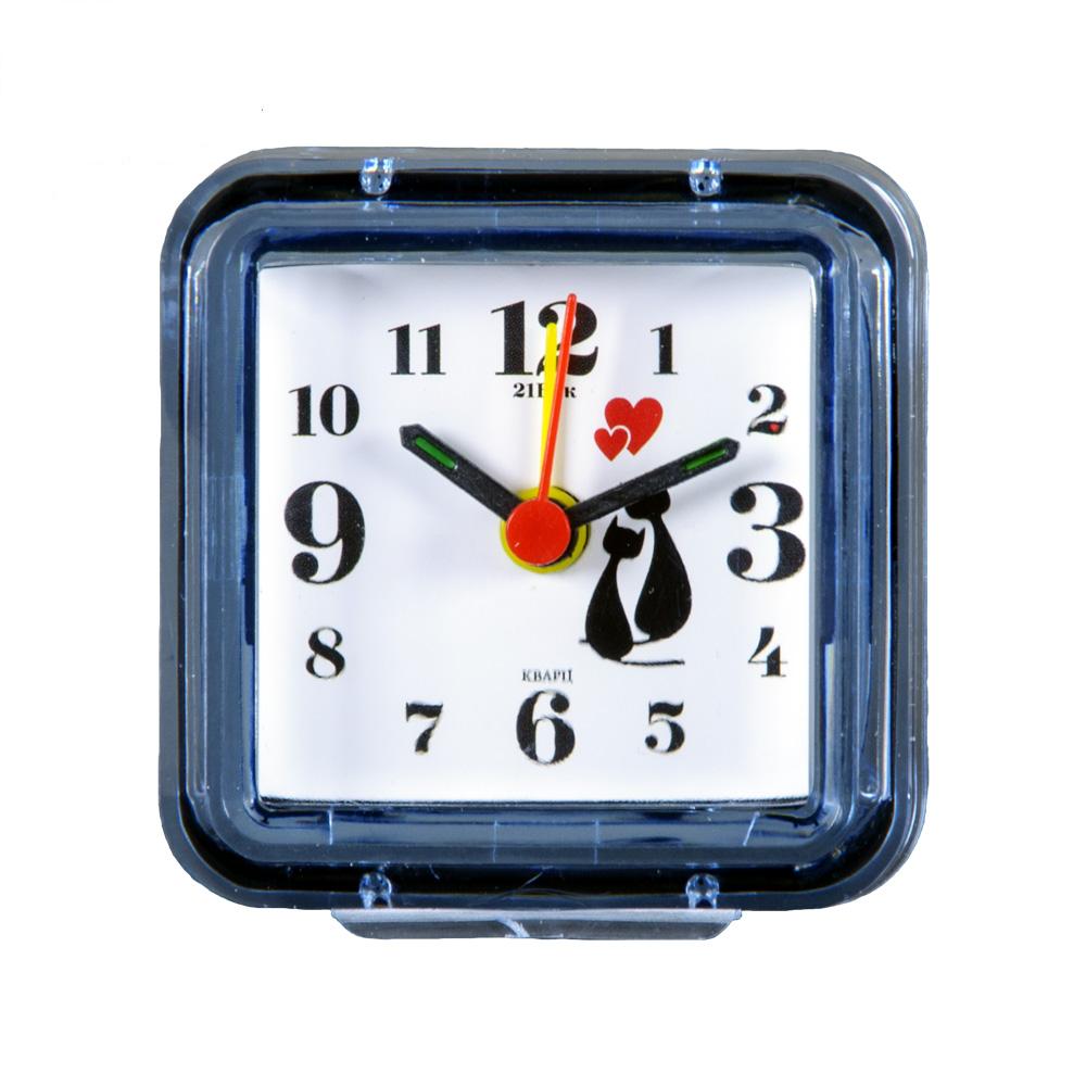 Часы будильник  B1-009 (7х7 см) синий "Влюбленные кошки"