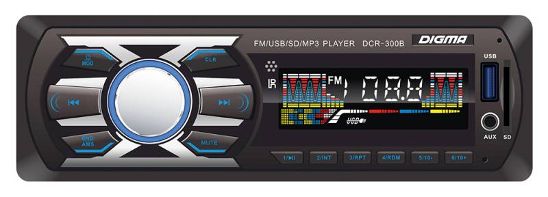 Авто магнитола  Digma DCR-300B (USB/SD/MMC/AUX MP3 4*50Вт  цв диспл 18FM син подсв)