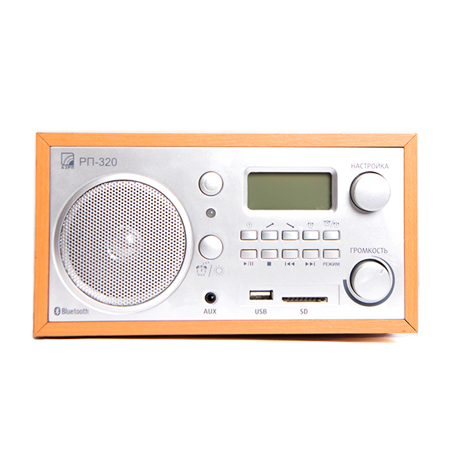 радиопр БЗРП РП-320 св, (УКВ 64-108МГц, 220V, USB/SD/AUX/BT, дисплей, часы)