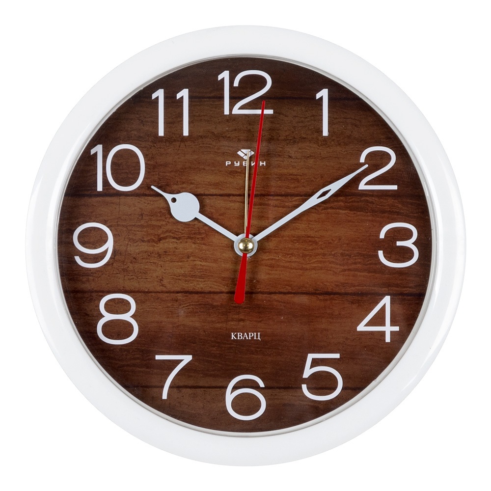 Часы будильник  B4-039 (диам 15 см) белый Дерево (20)