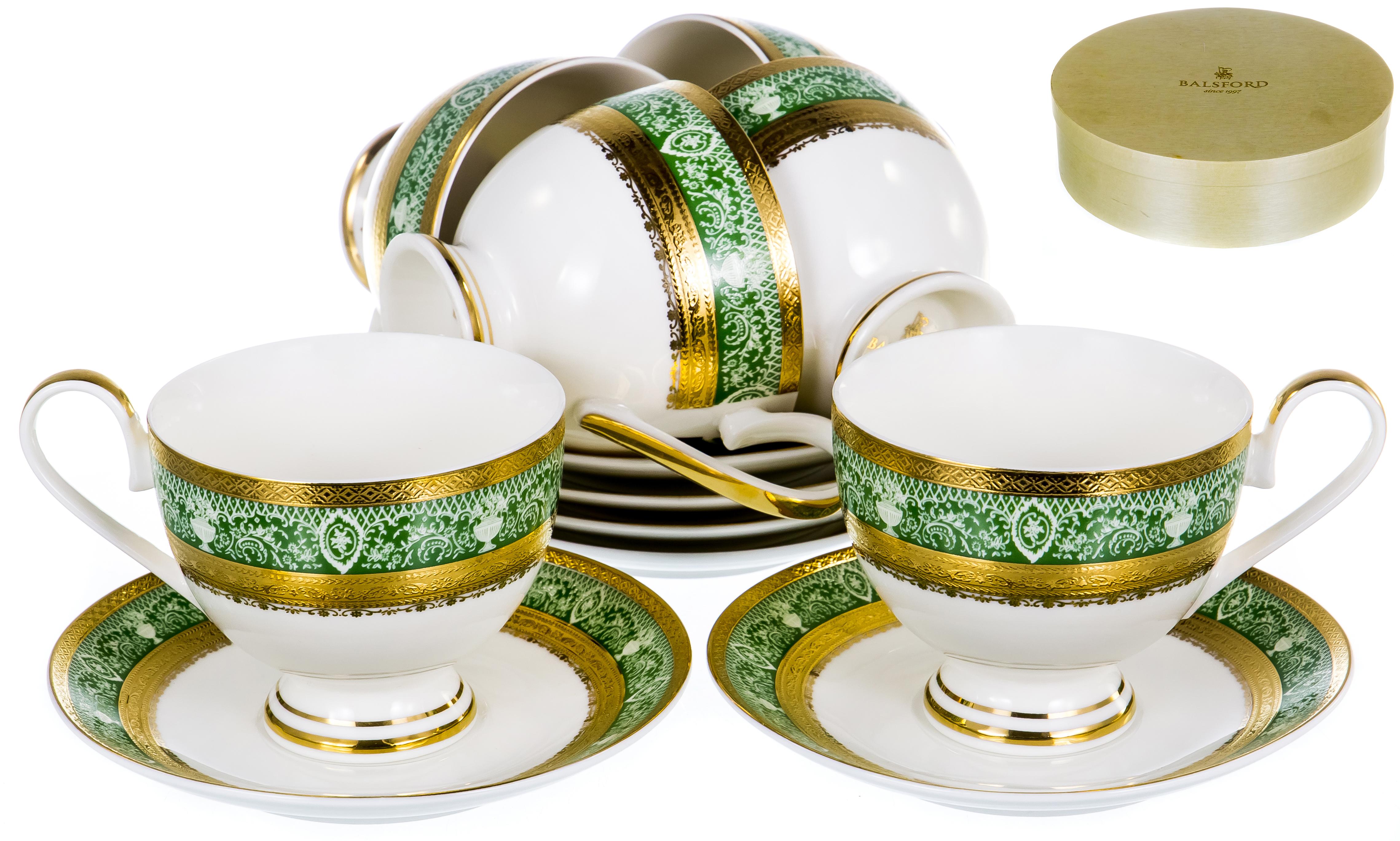 САКСОНИЯ, набор чайный (12) 6 чашек 230мл + 6 блюдец, золотой орнамент, под уп 125-14005