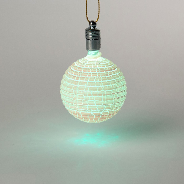 Игрушка световая "Елочный шар ребристый" (батарейки в комплекте) 5 см, 1 LED, RGB, ЖЕЛТЫЙ   2361559