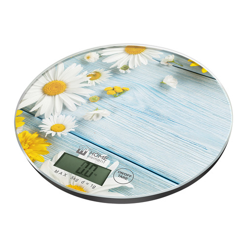 Весы кухонные HOME ELEMENT HE-SC933 летние цветы (электронные, круглые, 5 кг/1г) 12/уп