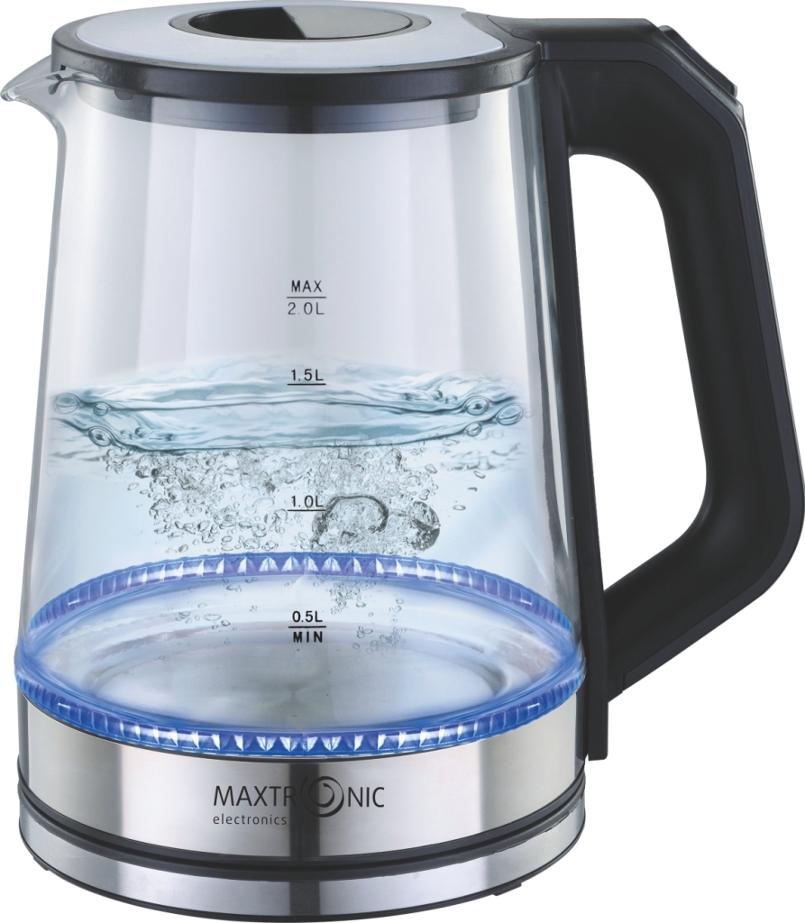 Чайник MAXTRONIC MAX-402 стекл, чёрн, нерж (1,8 кВт, 2 л) (12/уп)