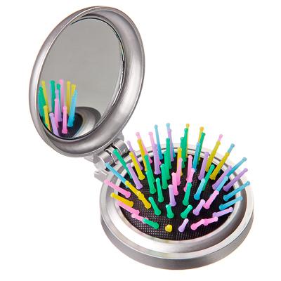 Расческа складная с зеркалом и цветными зубчиками, пластик, стекло, d6,5см, 1 цвет